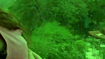 I saw this redhead teen strippin' her clothes outside