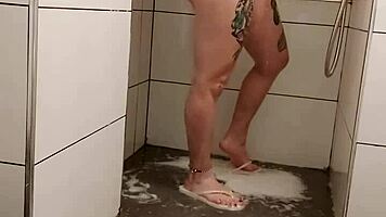 Erotic shower time with tattooed teen 18+ masturbating