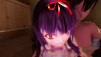 Yui gives blowjob in hentai game