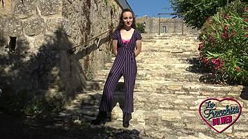 Young student Amandine heads outdoors looking for a naughty fuck with her small tits on display