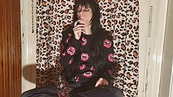Goth Girl Smokes Cigarette Backstage After Long Day In HD
