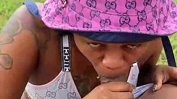 Pretty Petite Ebony Girl Begs For Pocket Change With Outdoor Blowjob