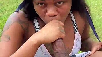 Pretty Petite Ebony Girl Begs For Pocket Change With Outdoor Blowjob