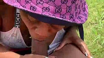 Pretty Petite Ebony Girl Begs For Pocket Change With Outdoor Blowjob