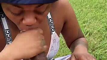 Pretty Petite Ebony Girl Begs For Pocket Change With Outdoor Blowjob