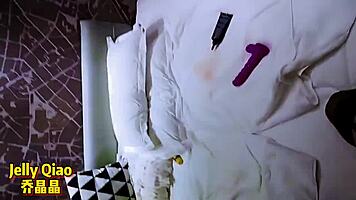 Chinese shemale Jelly Qiao seduces a man for intense fucking and licking.