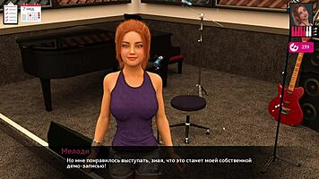 Melody's redhead petite body with natural tits in 3D gameplay.