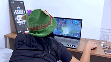 teen 18+ cutie teases me so i quit gaming to ride her wet pussy hard.