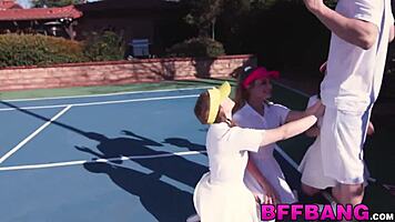 teens turn a tennis match into reverse gangbang!!