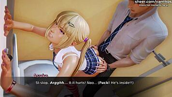 waifu academy student punished in public toilet