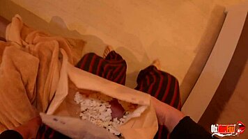 popcorn prank with stepmom while watching movie, buttplug fun