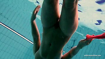 big tits babe silvie swims in pool, revealing hairy pussy and big ass