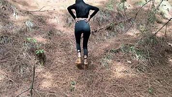 Skinny teen 18+ Karol Smith seduces stranger in forest for handjob and creampie