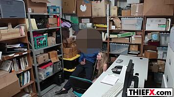 Is this pretty thief going to suck my cock in the garage?