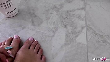 German amateur gives tight foot fetish jerk off instructions