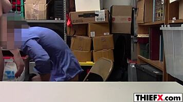 busty teen stealer gets punished with big cock blowjob in garage at work