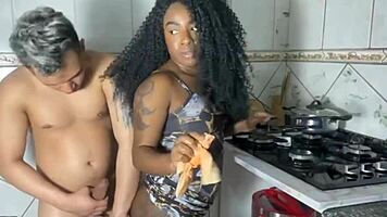 After bed sex, fill her pussy with cum in kitchen!