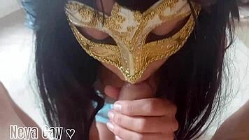 Masked MILF Delivers Intense Ball Kicking and Sucking Blowjob POV