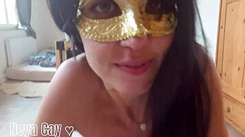 Masked MILF Delivers Intense Ball Kicking and Sucking Blowjob POV