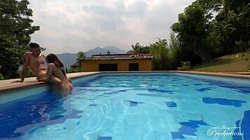 naked pool swim seduces step cousin for intense fucking