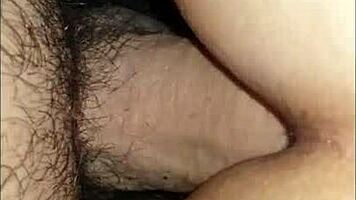 First anal experience with Latina amateur bent over, receiving deep cumshot.