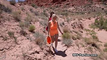 hot girlfriends finish hiking trip on hard cock