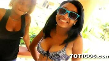 two teen dominican babes tag team horny black american guy