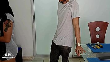 Horny Latina neighbor asks for pipe help, but gets her tight pussy fixed