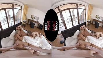 New maid performs blowjob and handjob in taboo group scene