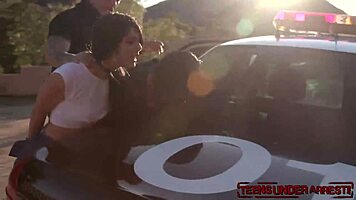 Young stunners cuffed by police officer. They got fucked hard in the office