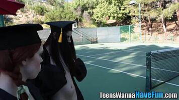 Amateur teen 18+ lesbians in threesome party with oral and masturbation