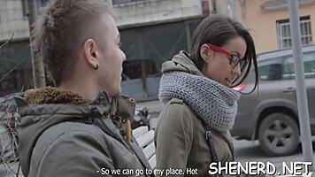 nerd strips down and begs for a hard cock pounding in her wet european cunt