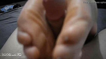 sexiest footjob with miley grey's natural tits and legs?