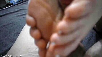 sexiest footjob with miley grey's natural tits and legs?