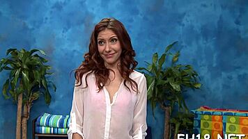 Watch these cute girls get a surprise blowjob from their massage therapist?