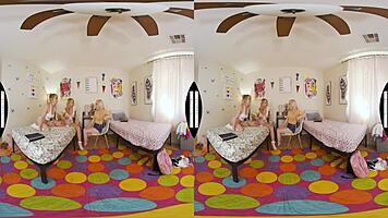 i'm watchin these blonde co-eds playin and takin turns on the big cock