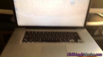 This petite lesbian teen gives a POV lick to her girlfriend's pussy.