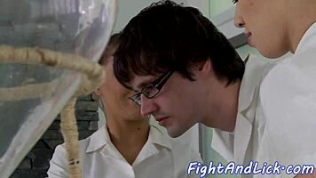 Fighting babes lick and finger each other's pussies in lesbian wrestling