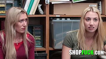 Thieving mom makes her daughter fuck the security guard at the shop.