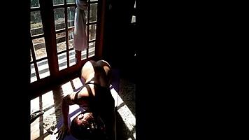 naughty teen training naked at window, stripping and flashing neighbor 😏