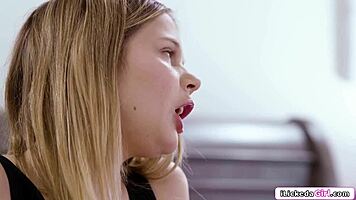 Blonde teen licks lesbian bff's hairy ass to orgasm!