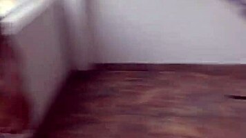 Colombian girlfriend laughs while giving blowjob during house cleaning