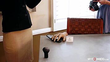 Busty MILF Amber Michaels fucks young girl at crime scene.