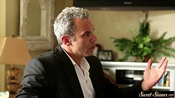 classy stepdaughter gets pussyfucked by stepdad in erotic roleplay