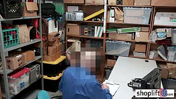 Blonde teen with BIG TITS gets BUSTED by policeman. BENT OVER for BLOWJOB at work.