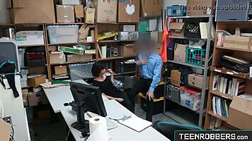 Perv officer fucks horny teen thief at work