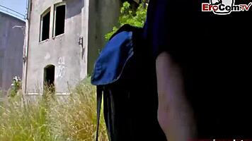 skinny french amateur gets her ass fucked outdoors by a friend