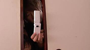 Japanese girl teases pussy while boys watch