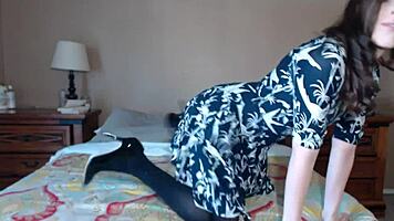 shy brunette babe fingers herself to orgasm in solo masturbation