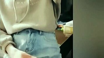 Intense public masturbation leads to orgasm in shorts